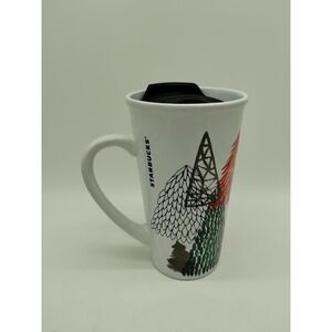 STARBUCKS 14 oz Coffee Mug Cup Tall Latte Handled Christmas Tree 2017 With Lid